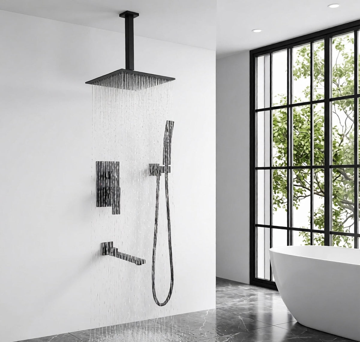 Matte Shower System with Tub Spout and 10" Shower Head