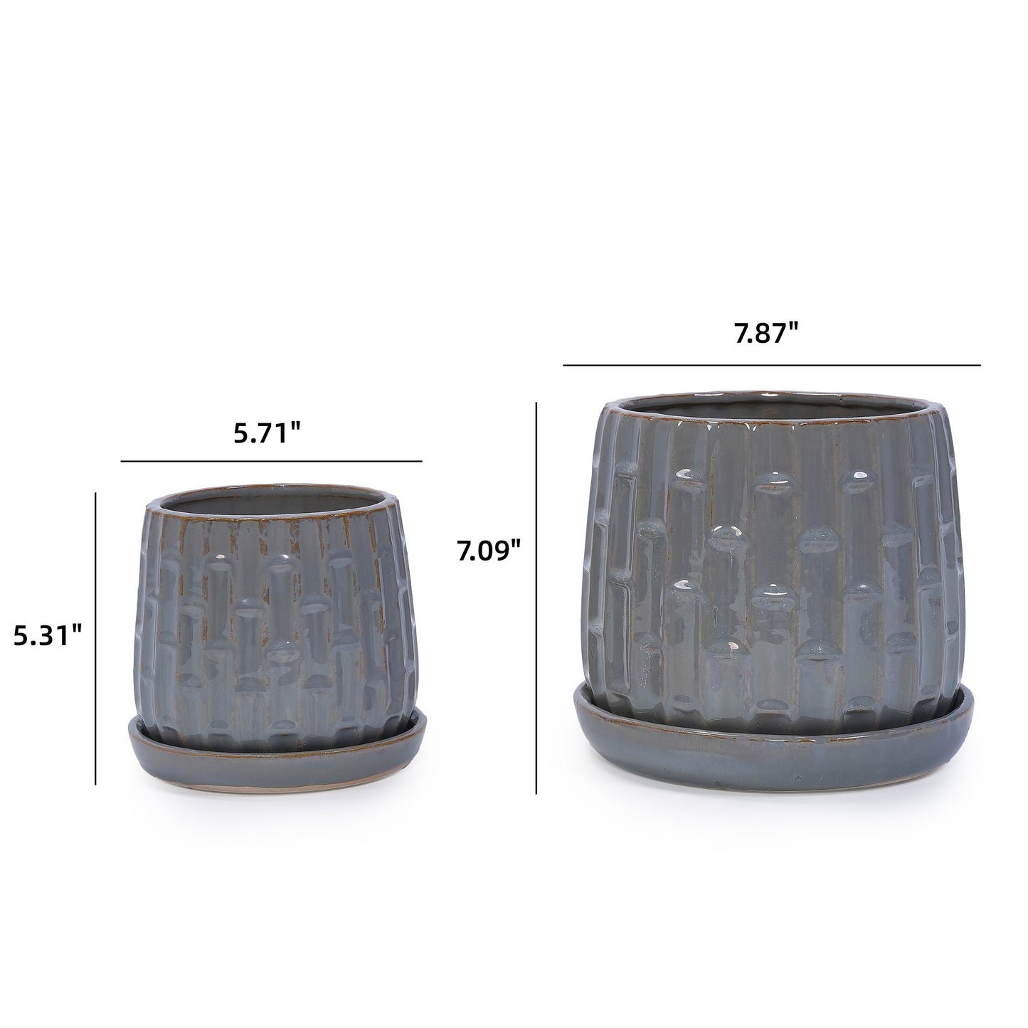 Set of 2 Ceramic Flowerpot, 7' Modern Planter for Patio, Garden, Windowsill - Grey