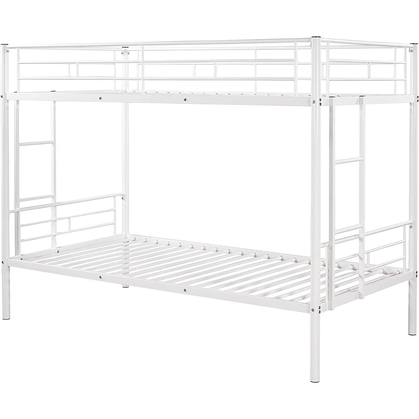 Twin Over Twin Metal Bunk Bed With 2 Ladders White