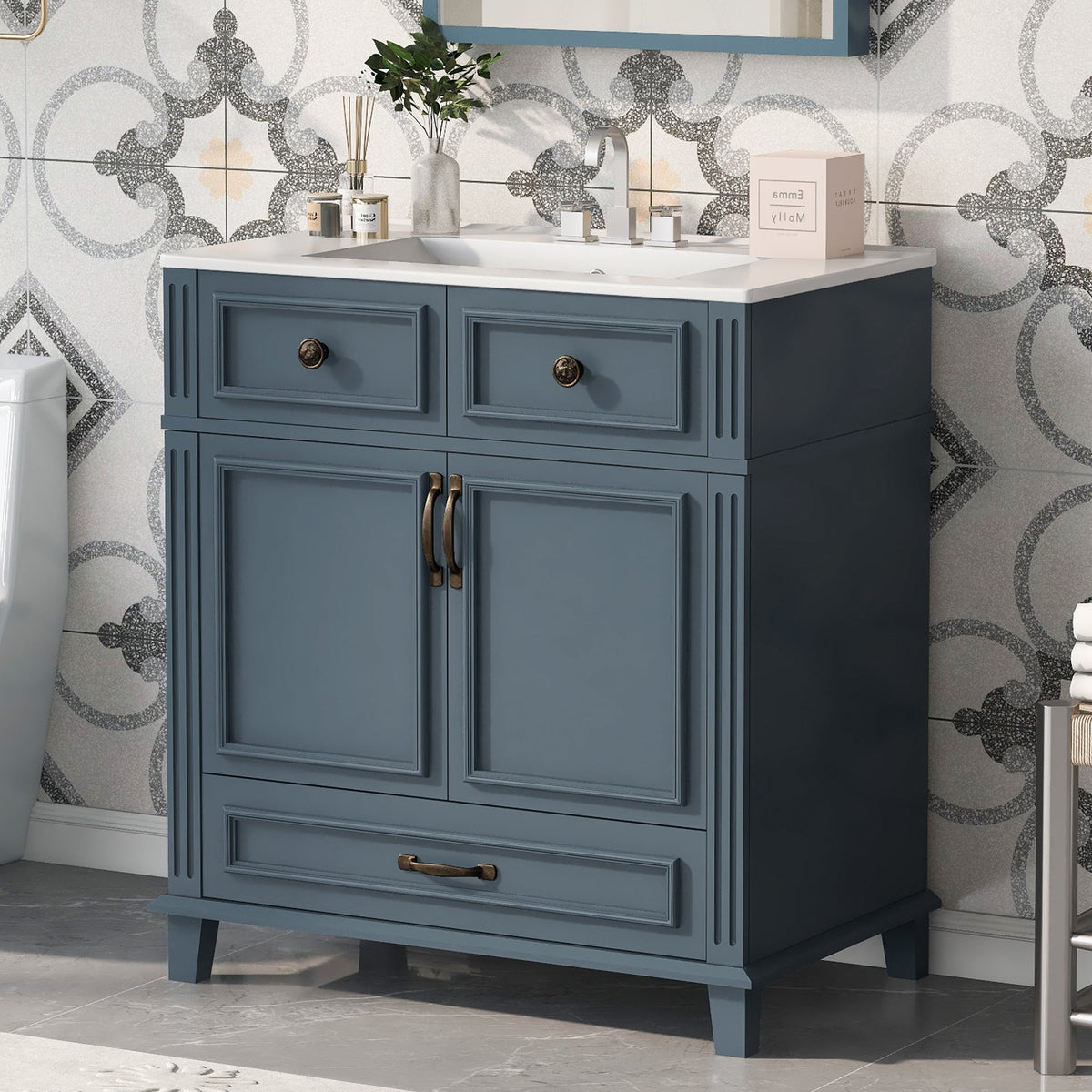 30'' Bathroom Vanity with Ceramic Sink and Soft Closing Doors