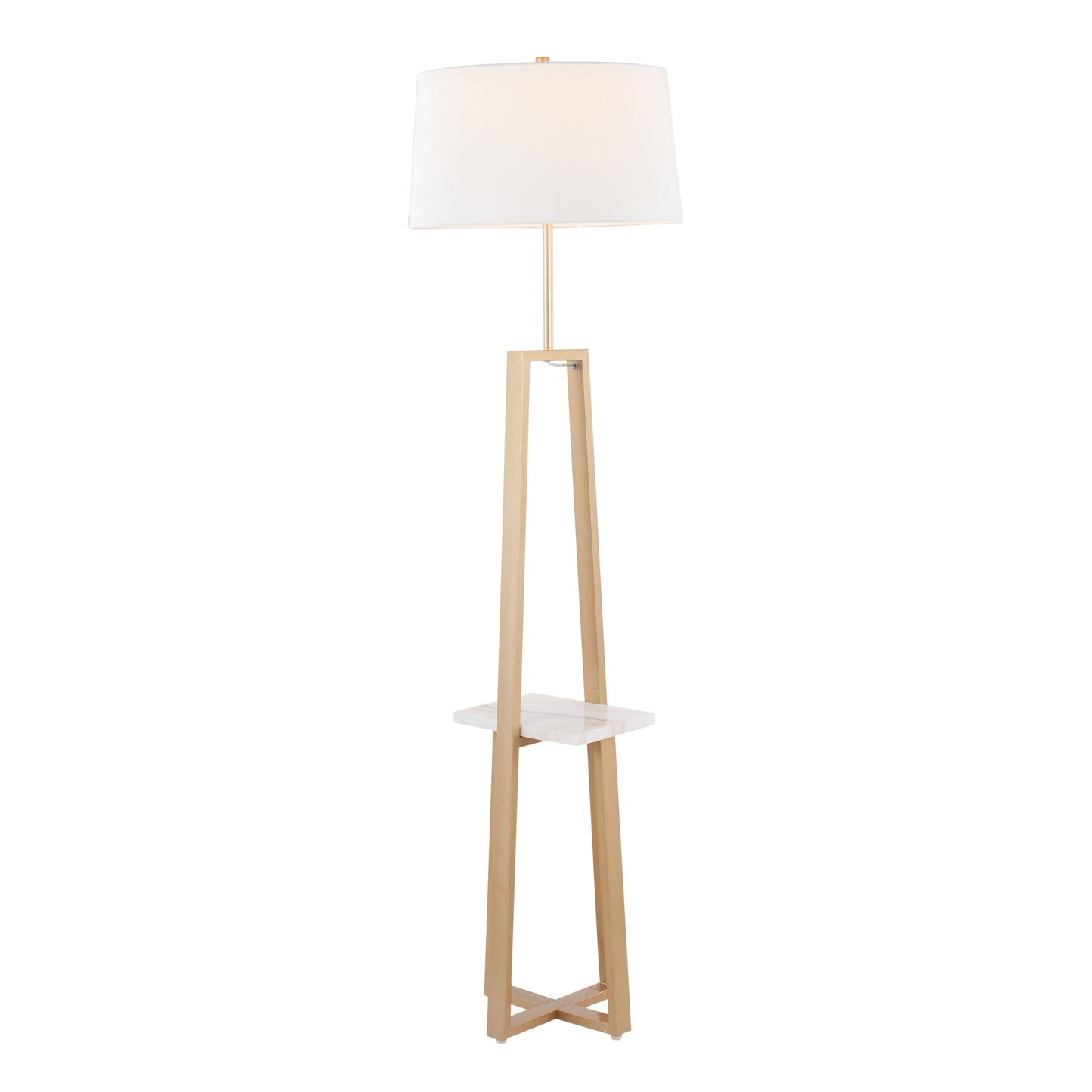 Cosmo Shelf Contemporary/Glam Floor Lamp in White Marble and Gold Metal with White Linen Shade by LumiSource