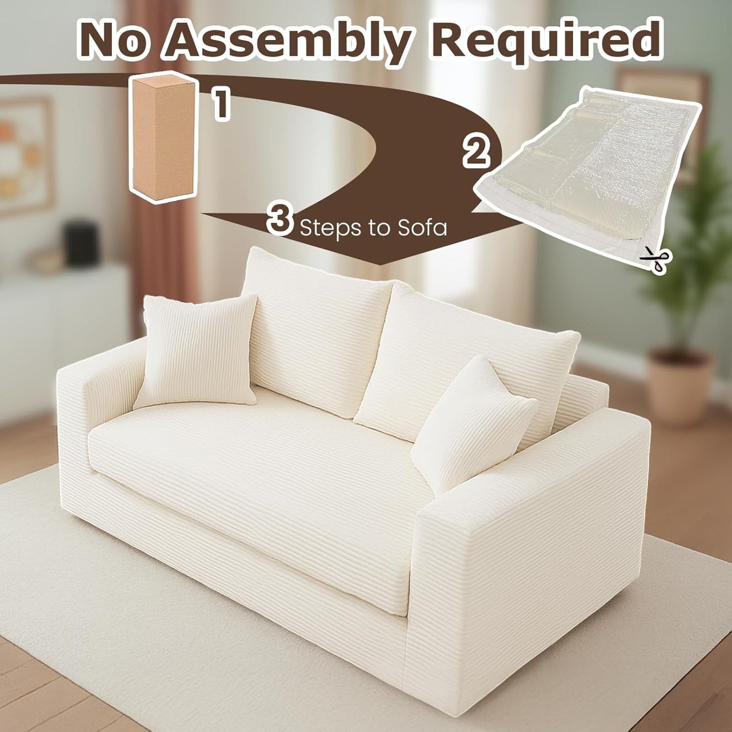 Corduroy Convertible Sofa Bed Three In One BeigeTone Sleeper