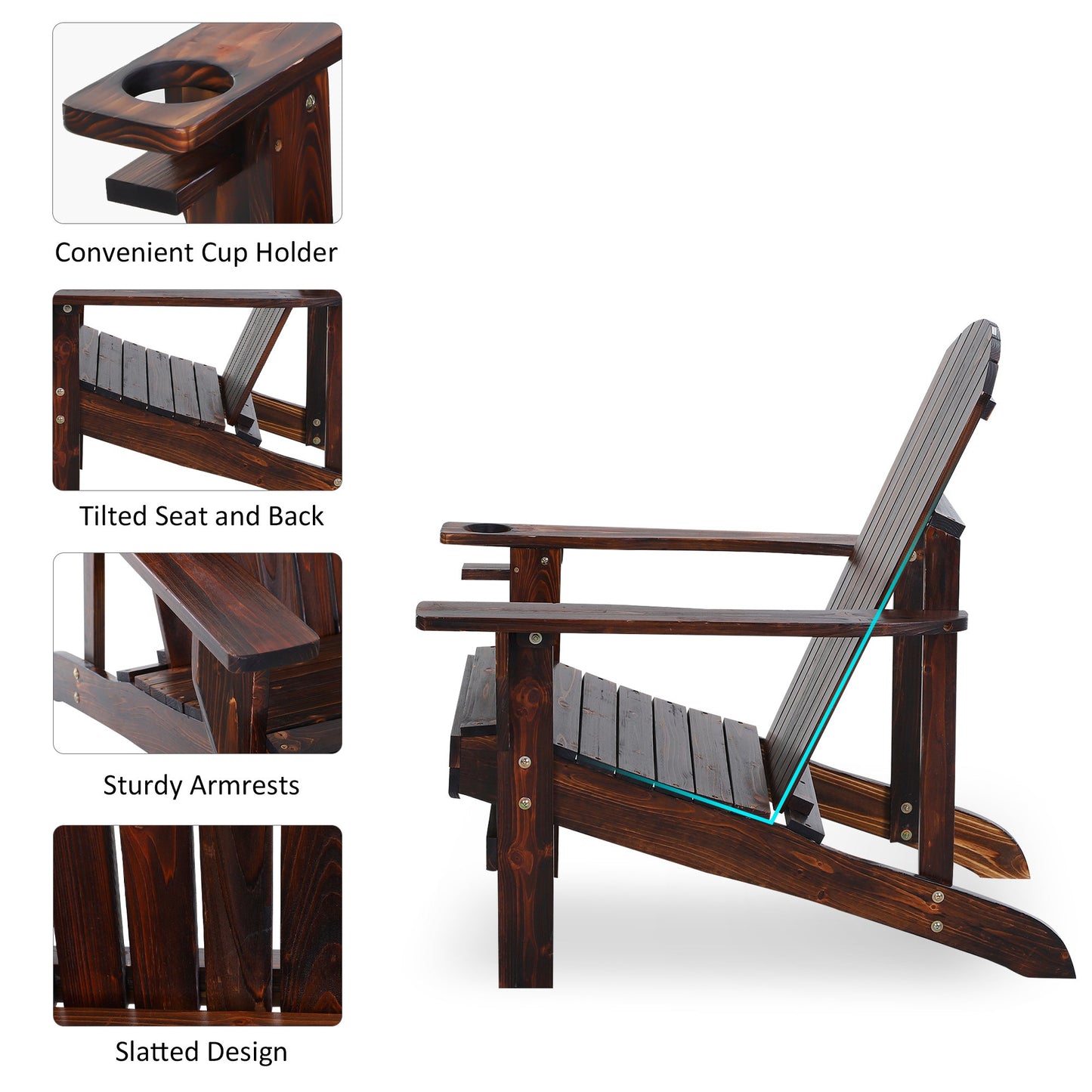 Outsunny Wooden Adirondack Chair with Cup Holder