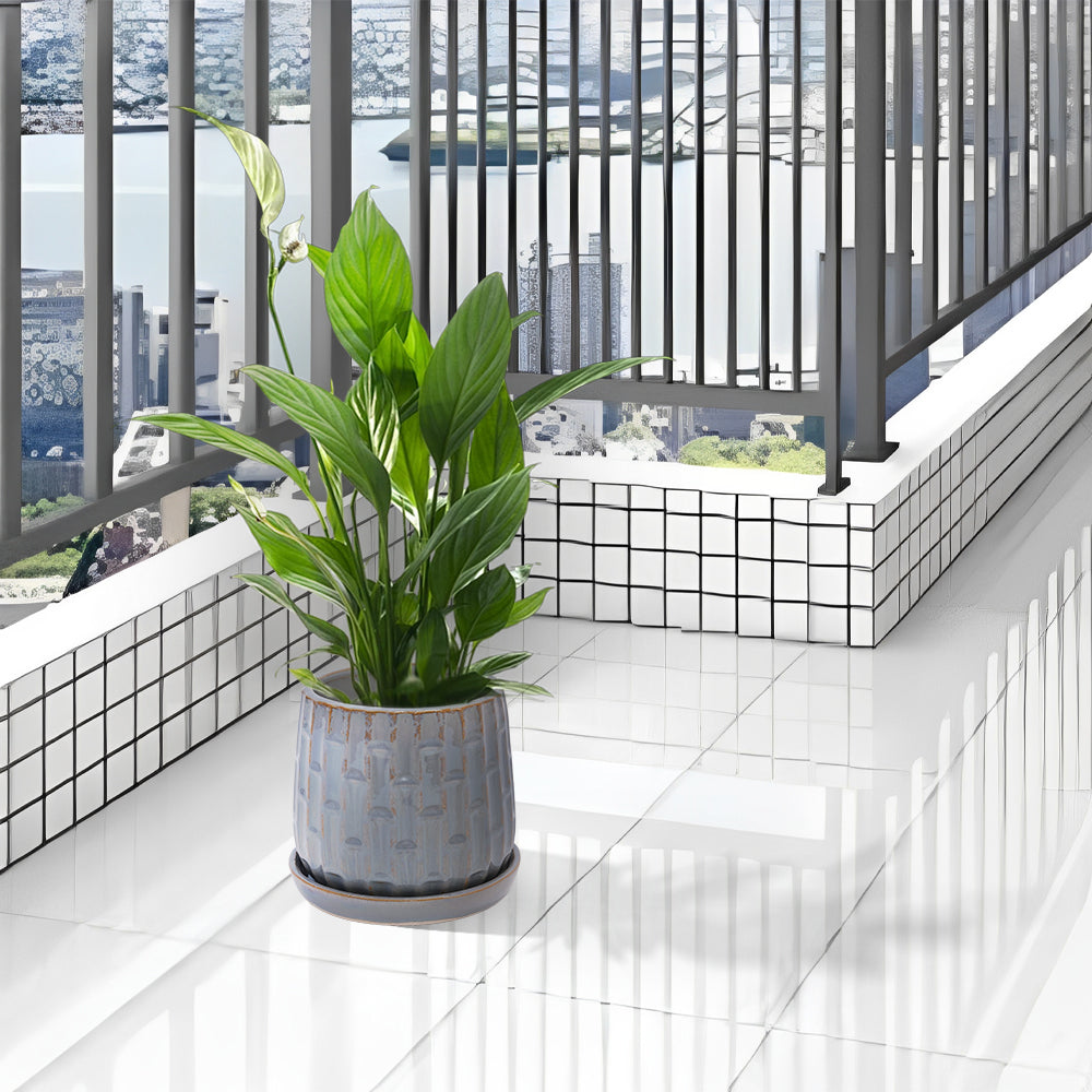 Set of 2 Ceramic Flowerpot, 7' Modern Planter for Patio, Garden, Windowsill - Grey