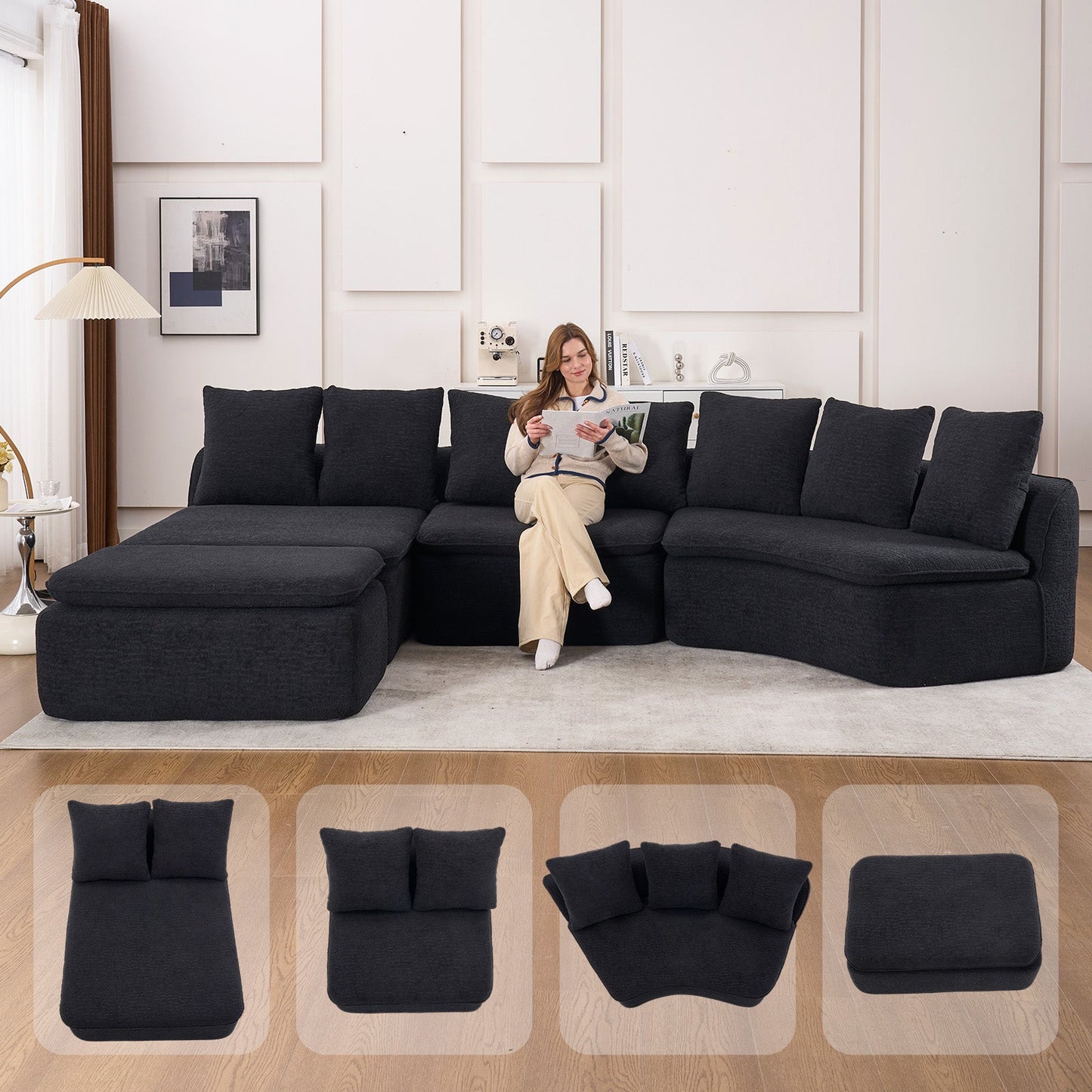133" Modular U-Shaped Sectional Compression Sofa