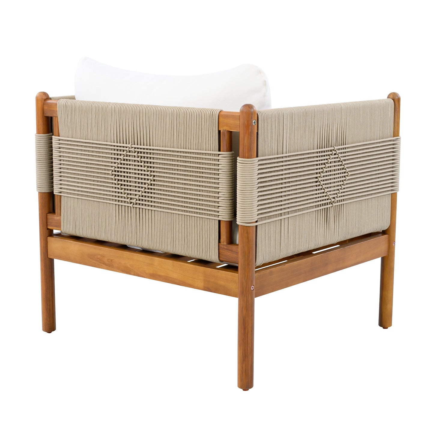 Outdoor Club Chairs (Set of 2) with Diamond-Pattern Beige Rope, Teak Finish