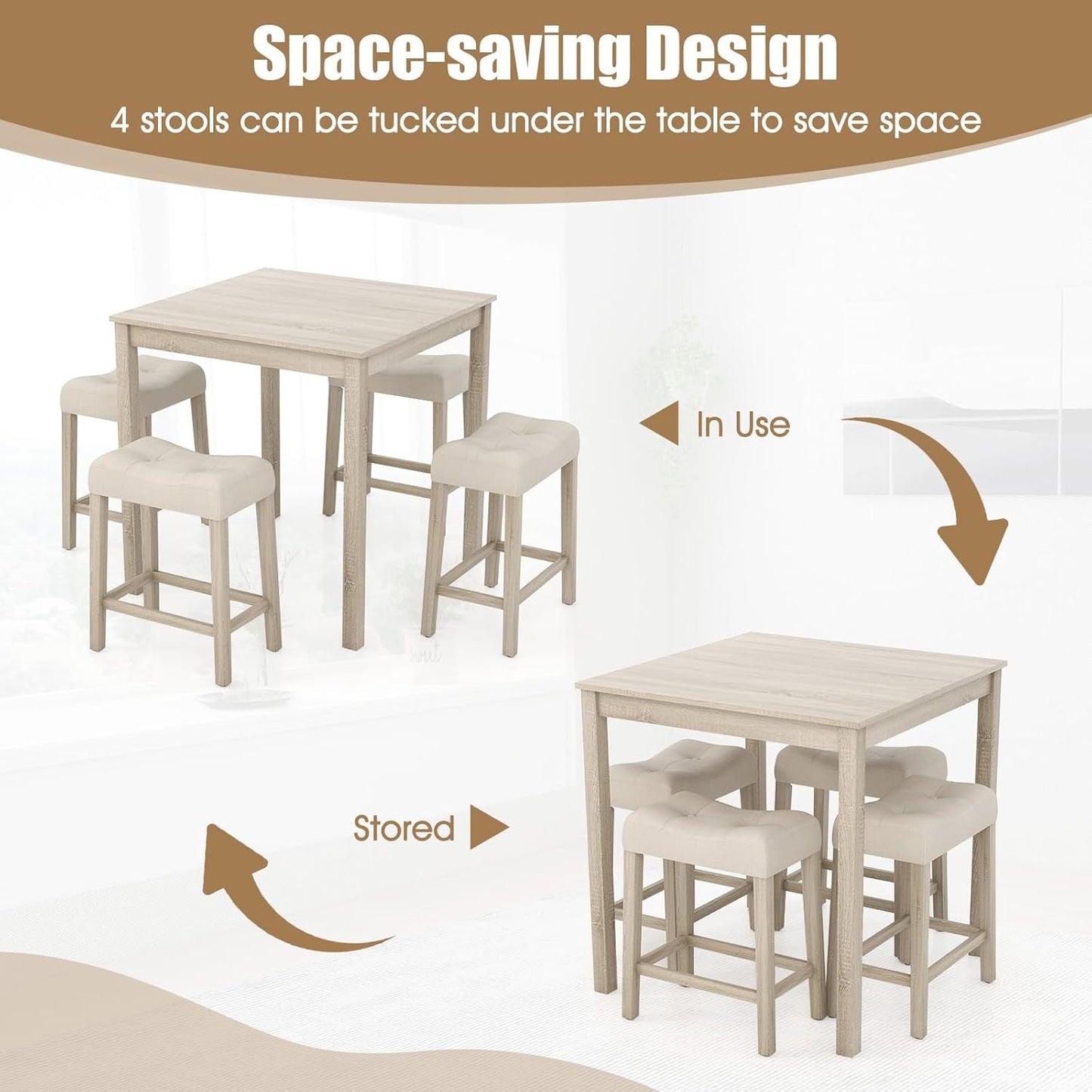 Bar Table Set Square Ultrasoft Cushioned Stools Space Saving