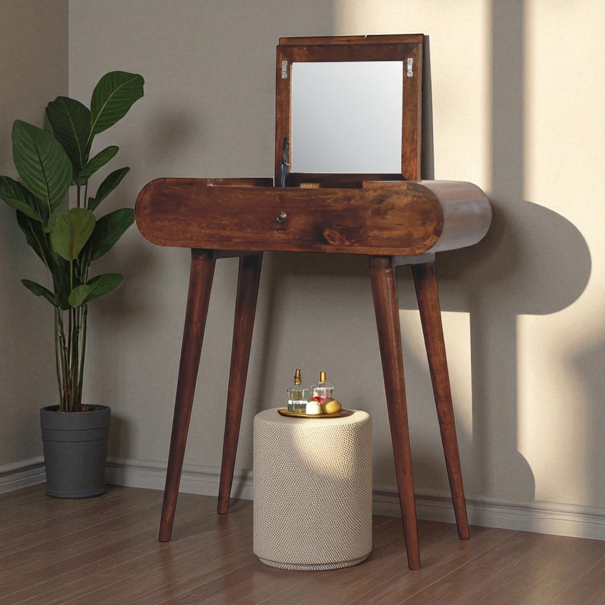 Solid Wood Mini Round Chestnut Fold Vanity