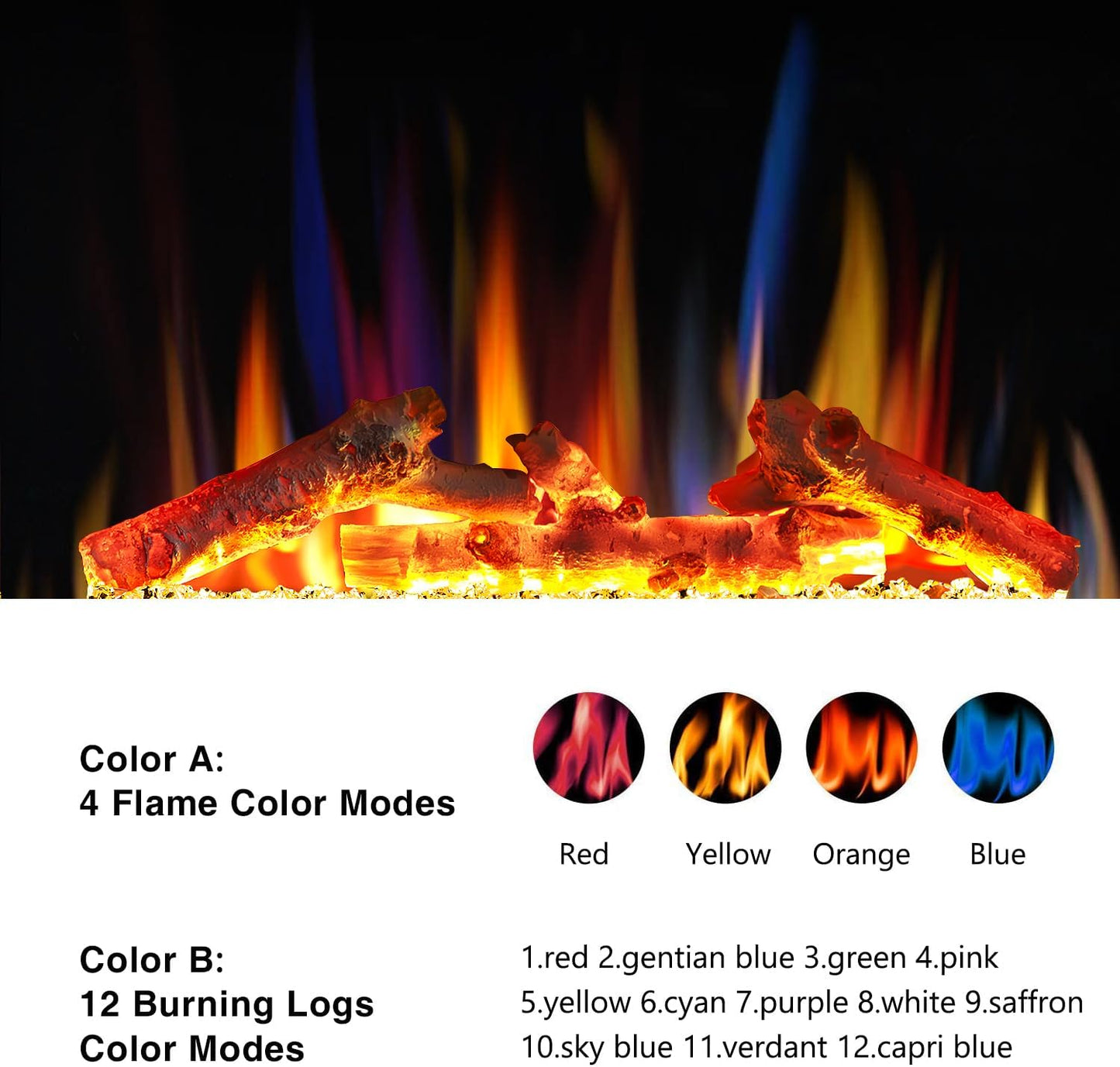 60''Fireplace TV Stand with Freestanding Electric Fireplace&Wooden Storage Cabinet M2301