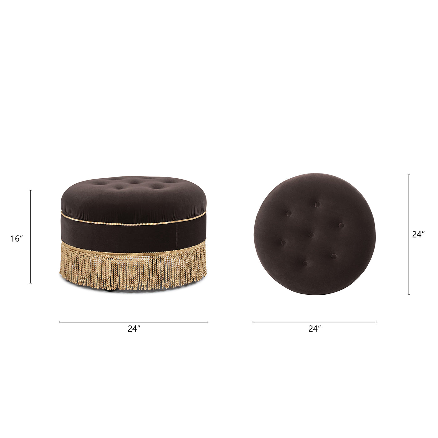 Yolanda 24" Round Upholstered Accent Ottoman Deep Brown Performance Velvet