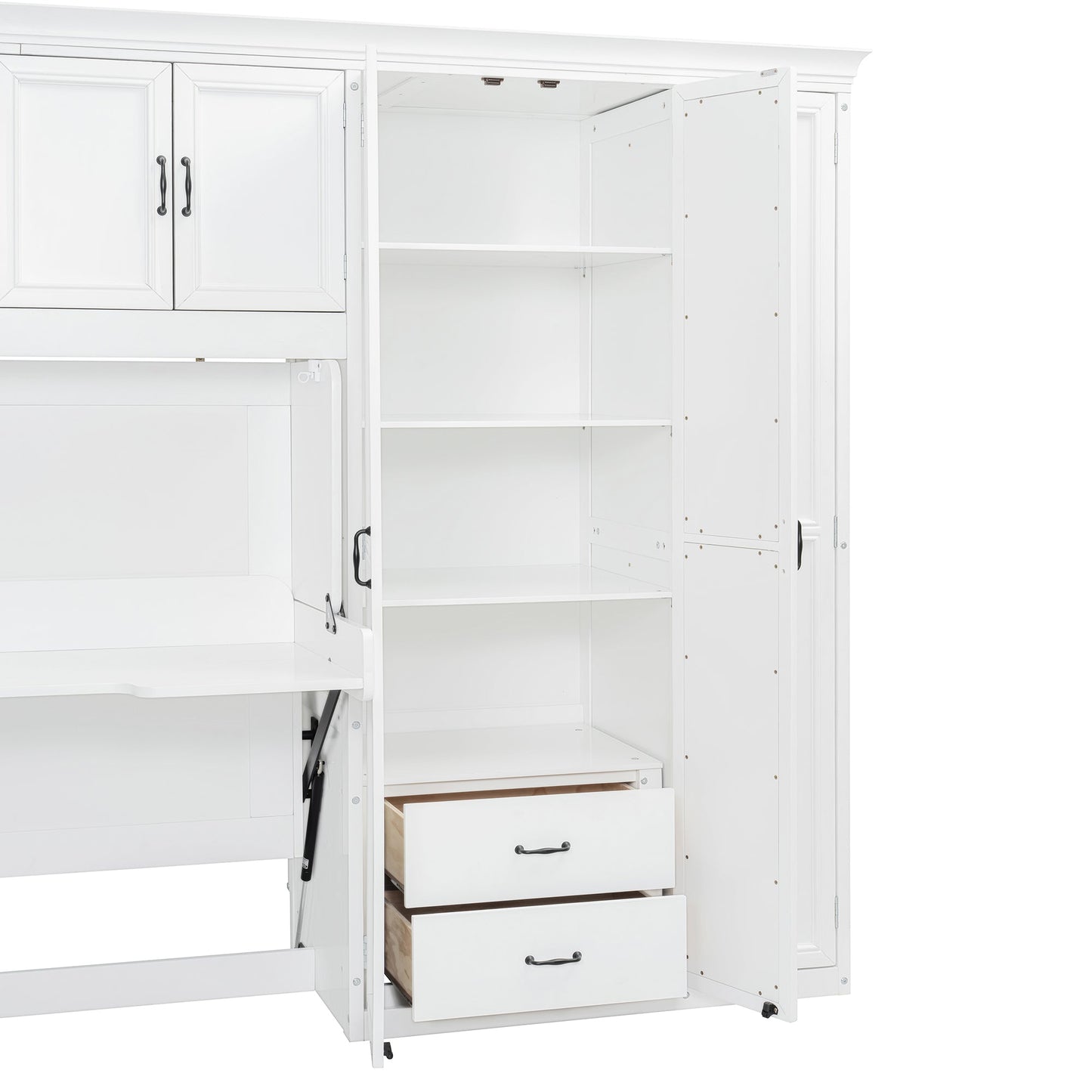 Twin Size Murphy Bed Wall Bed with Wardrobe, Cabinet and Desk, White