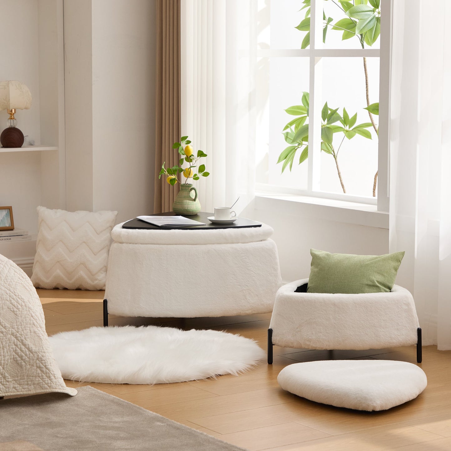 29.9" Wide 2-Piece Upholstered Storage Ottoman Set