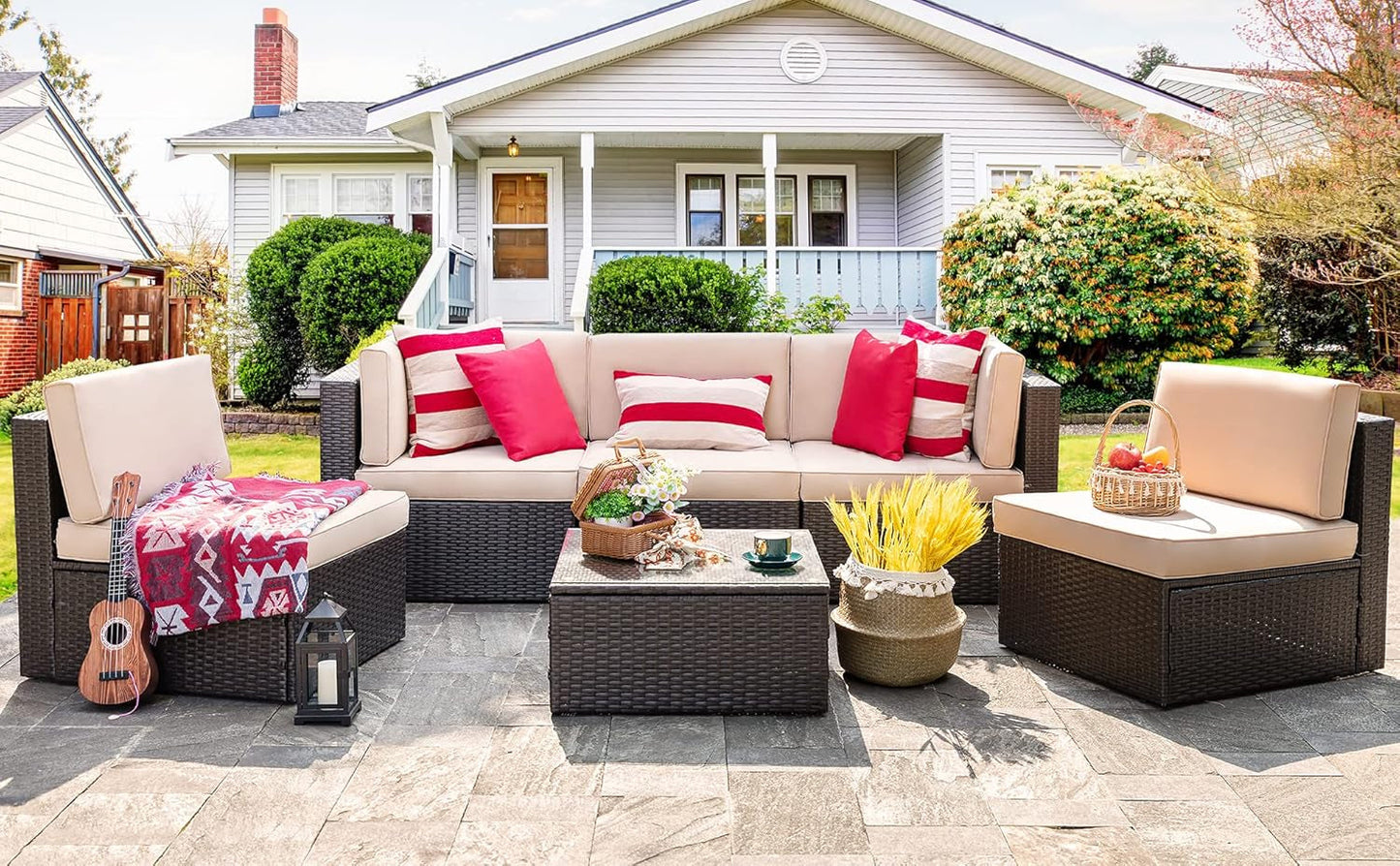 Outdoor Wicker Sectional Sofa Set with Coffee Table