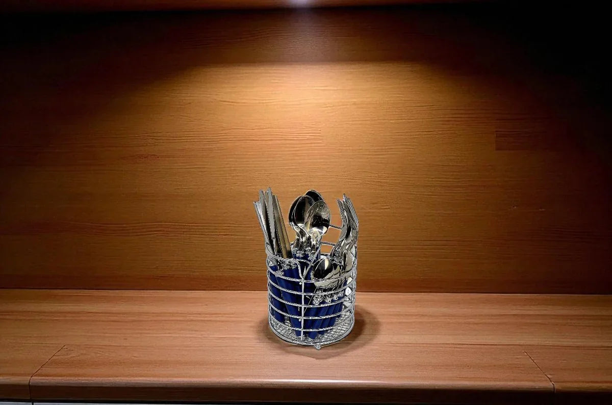 Flatware Set with Blue Handles and Storage Cady