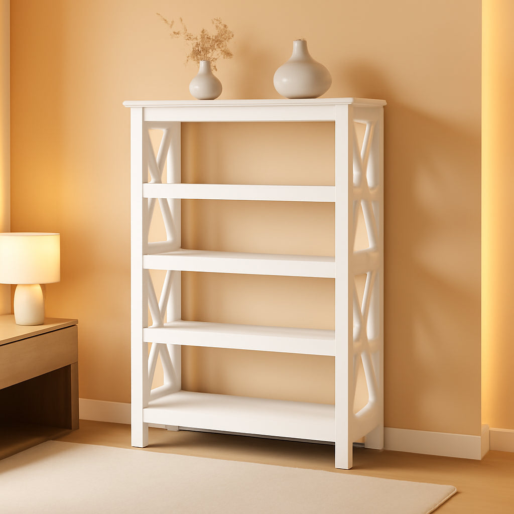 Tall 5 Shelf Bookcase In Pure White Oak Modern Farmhouse