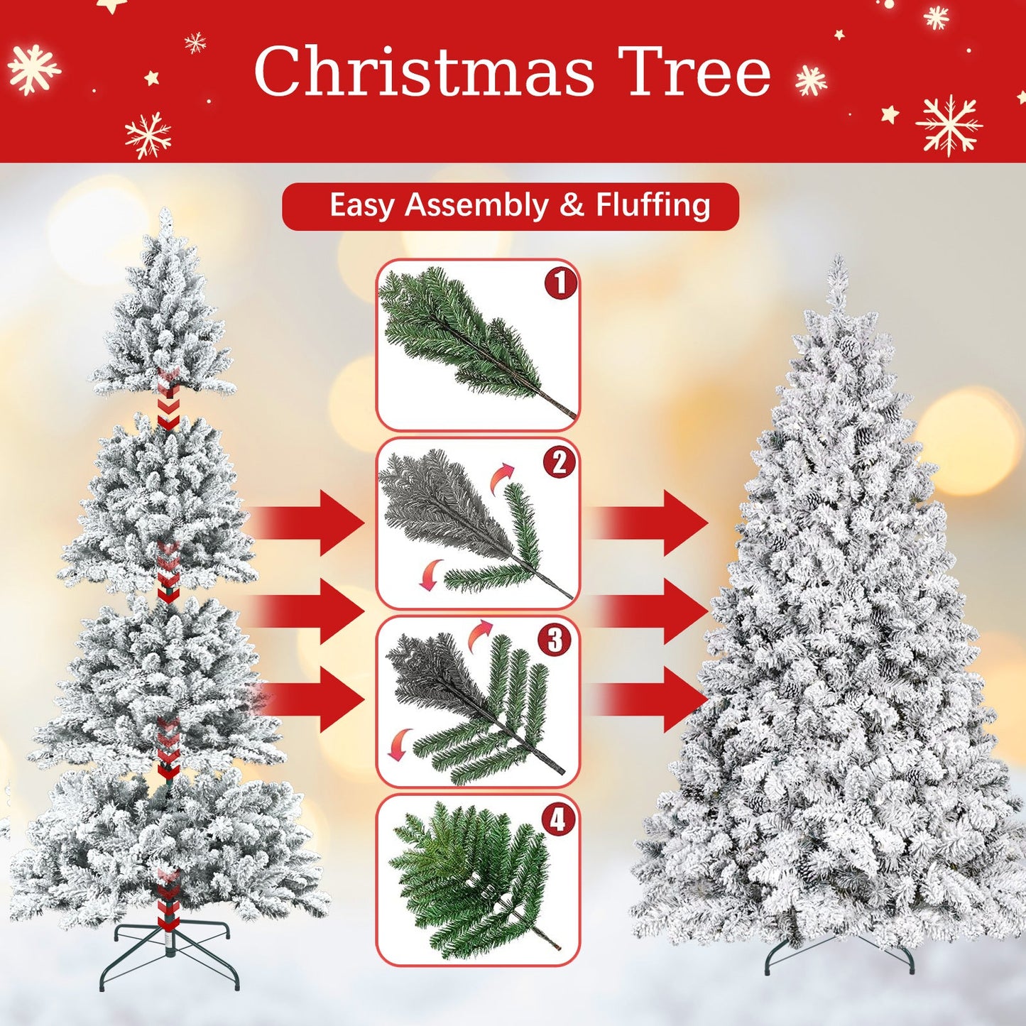 5FT Flocked Christmas Tree with Pine Cones