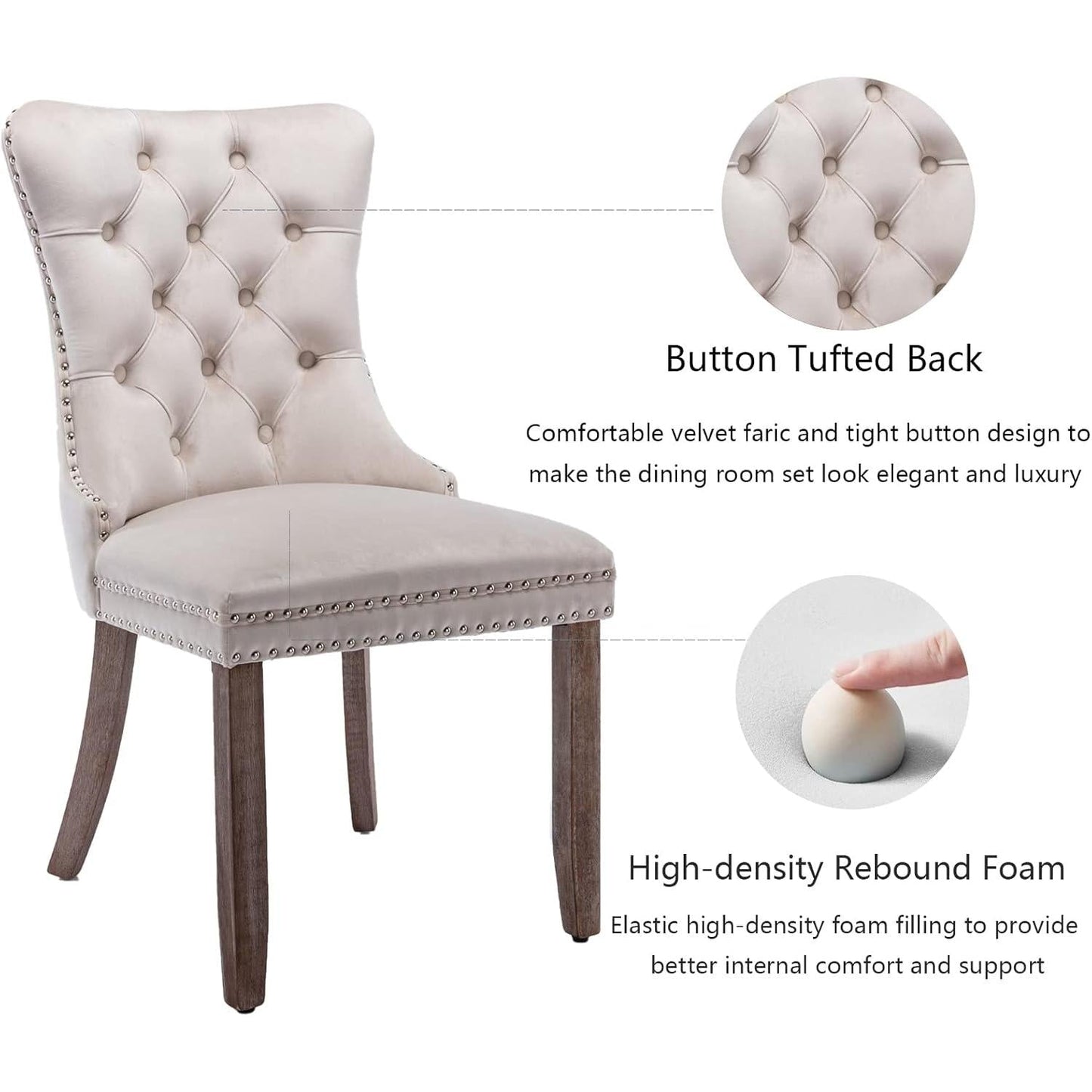 Beige Velvet Dining Chairs Set Of Six Tufted Wingback