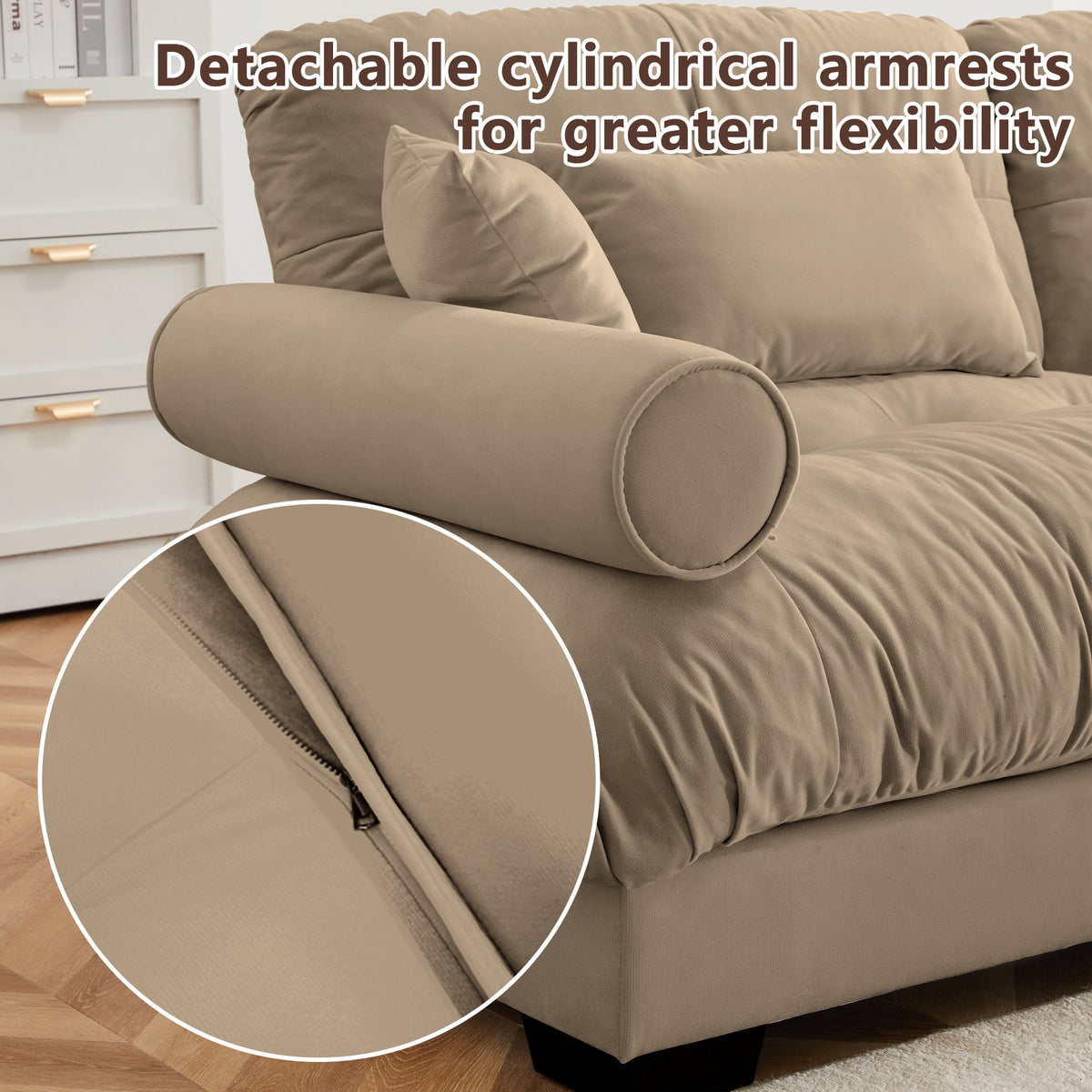 Extra Large 3 Seat Modern Velvet Sofa - Camel