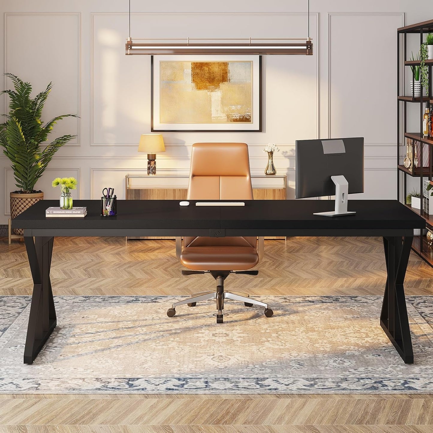 78.7 Inch Black Executive Desk Home Office Computer Desk
