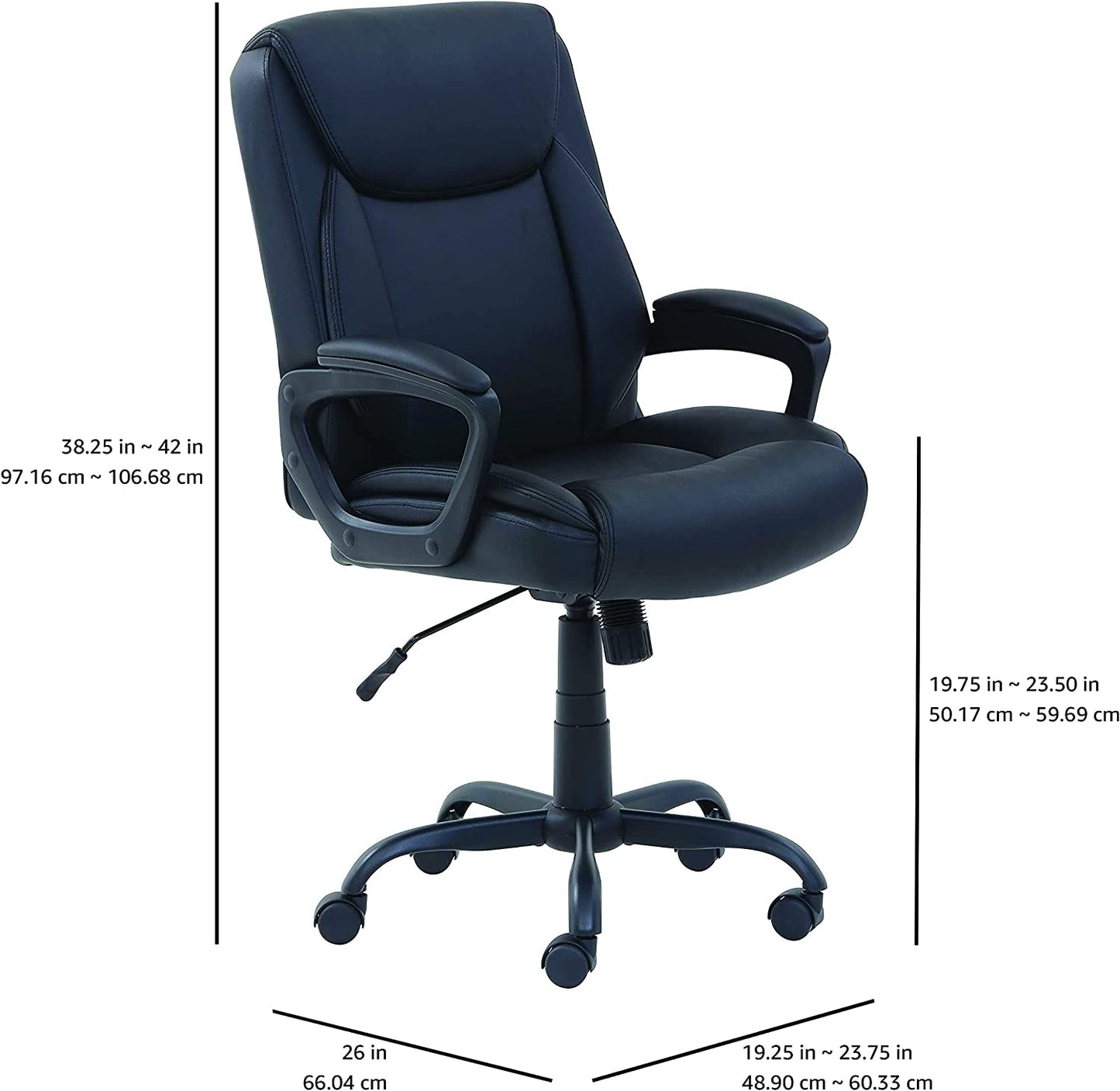 Black PU Mid-Back Office Chair Height Adjustable Ergonomic