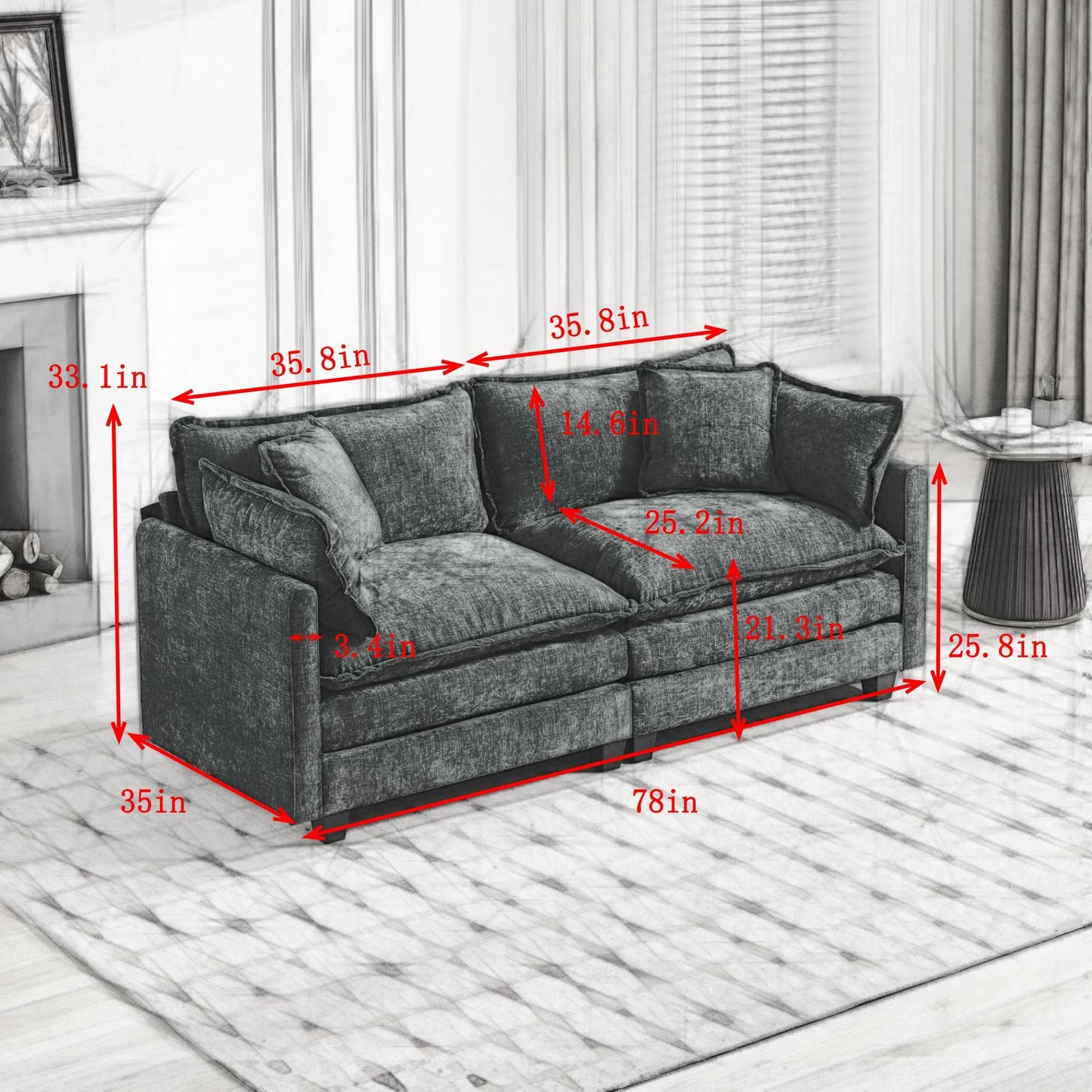 Cloud  LoveSeat Sofa (Ottoman is not included) Chenille Fabric in Green