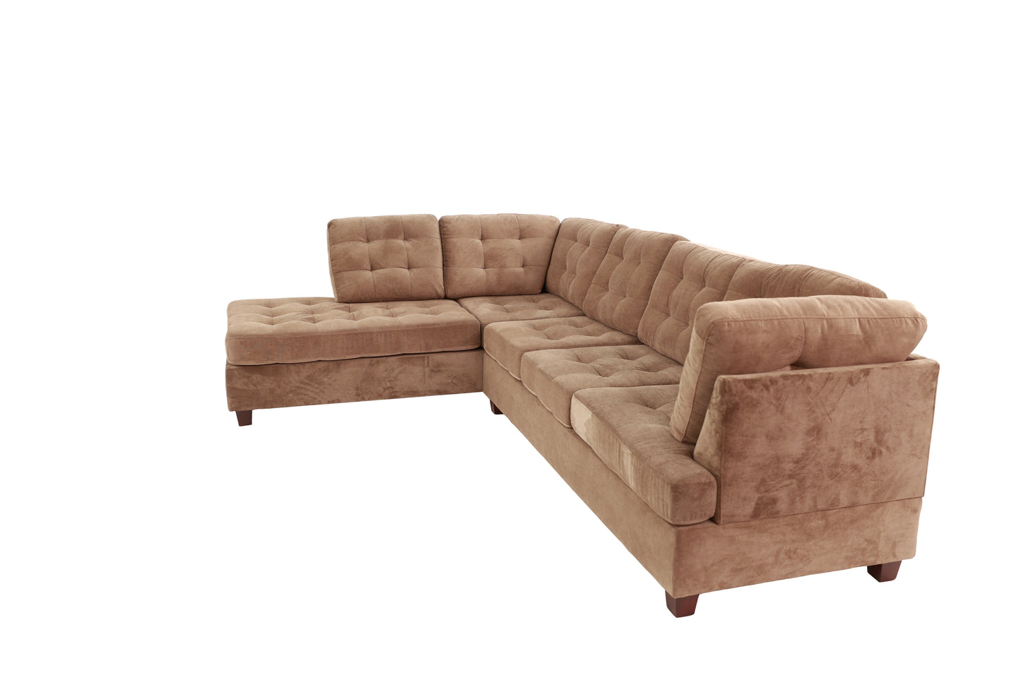 Living Room Sectional Waffle Suede Truffle Color Sectional Sofa