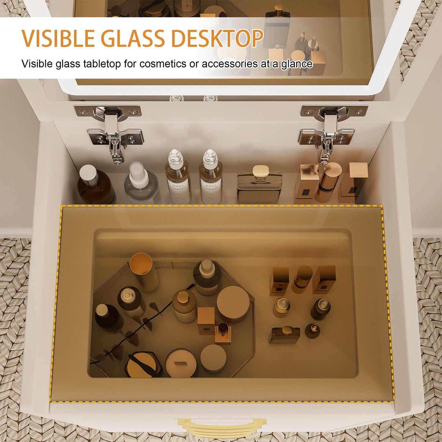 3 in 1 Vanity Desk with Open Top Mirror
