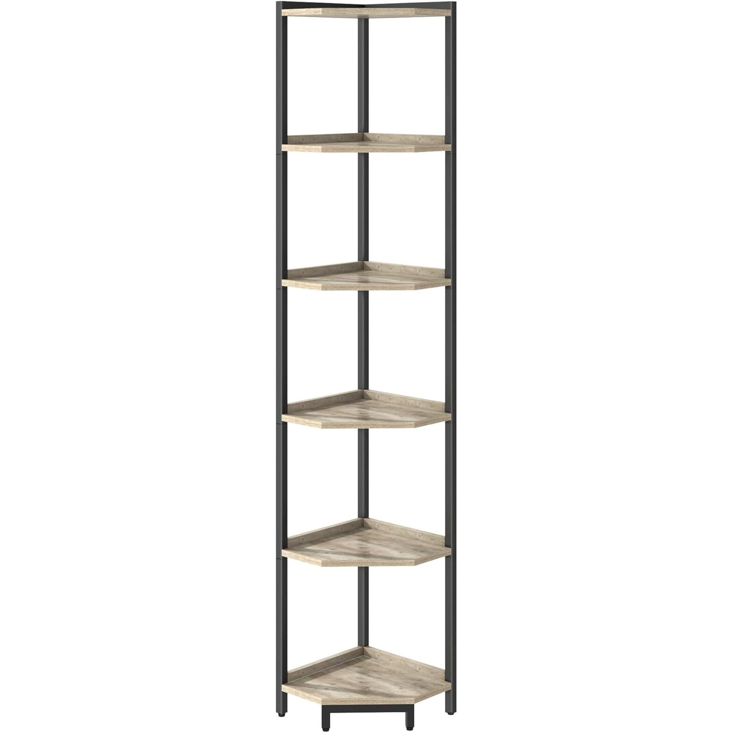 6-Tier Greige Corner Shelf Stand For Living Room And Office