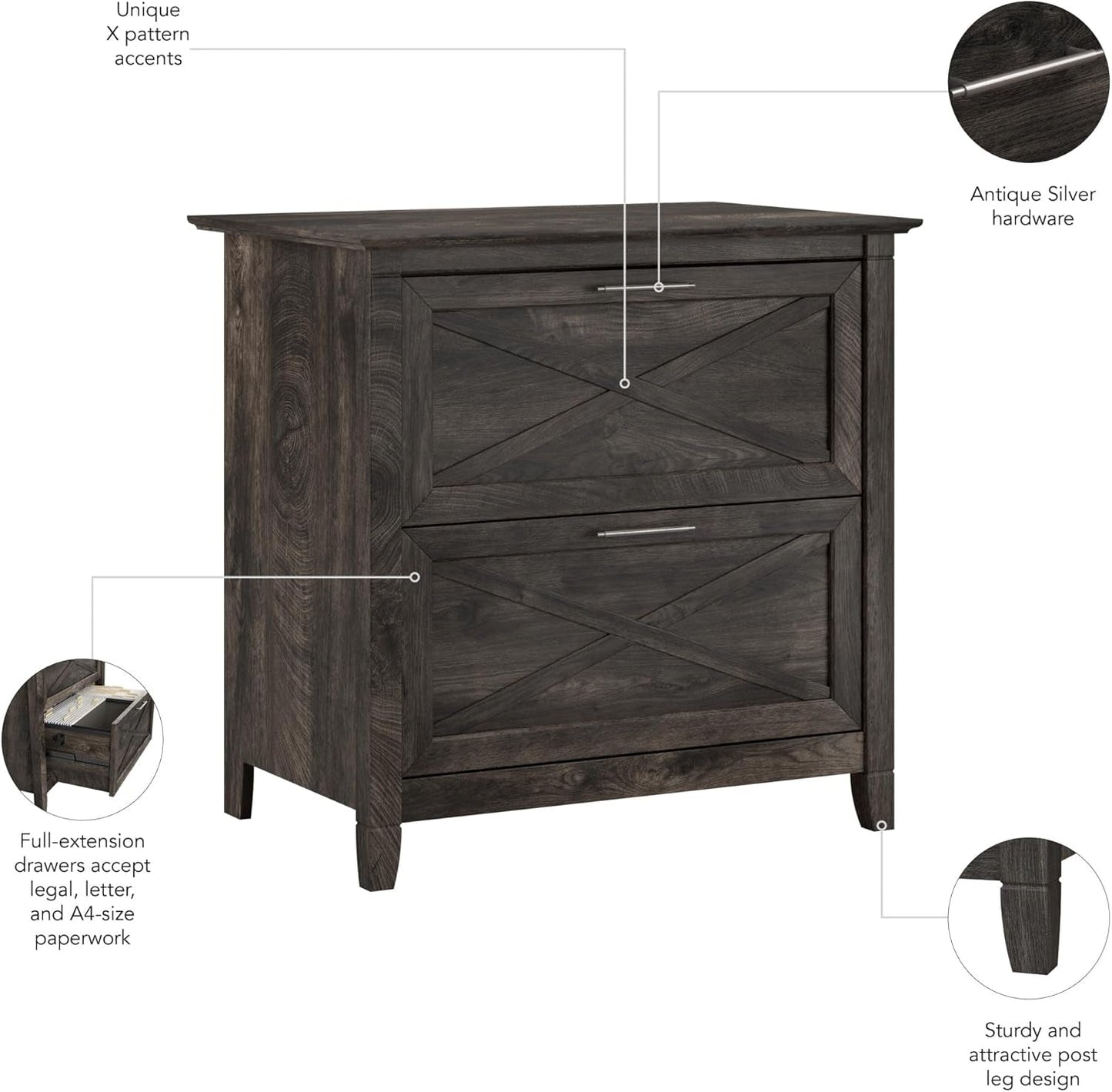 Key West 2 Drawer Lateral File Cabinet Dark Gray Hickory