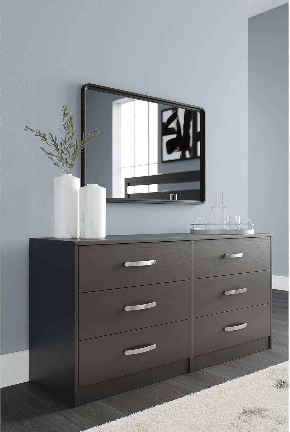 Black Contemporary Six Drawer Dresser Ball Bearing Slides