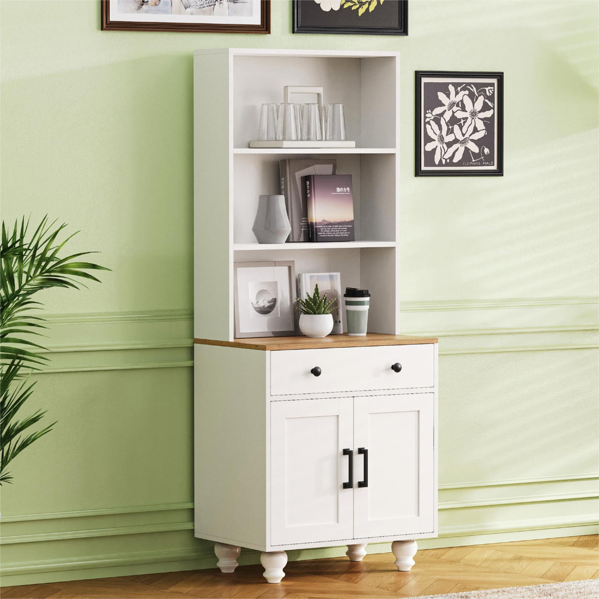 ON-Trend Farmhouse Storage Cabinet with Gourd-Shaped Legs