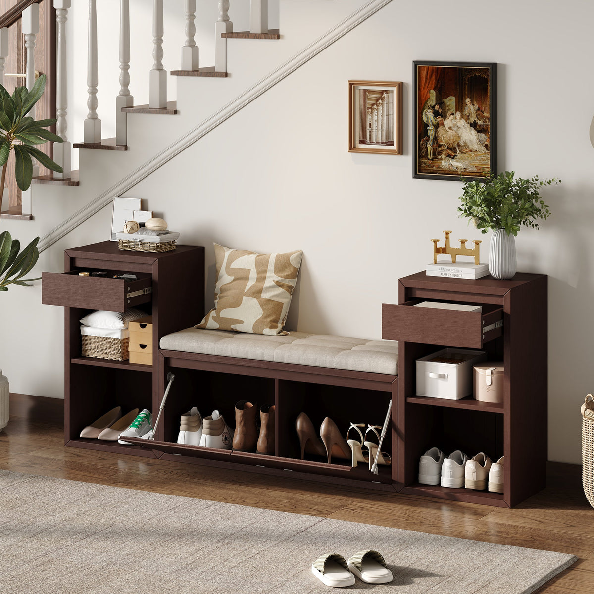 TREXM All-in-One Entryway Storage Bench