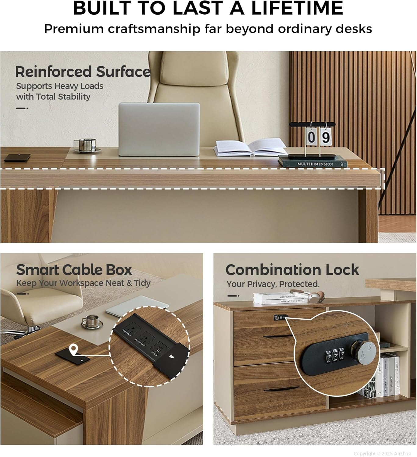 79 Inch L Shaped Desk Lockable Drawers Privacy Panel