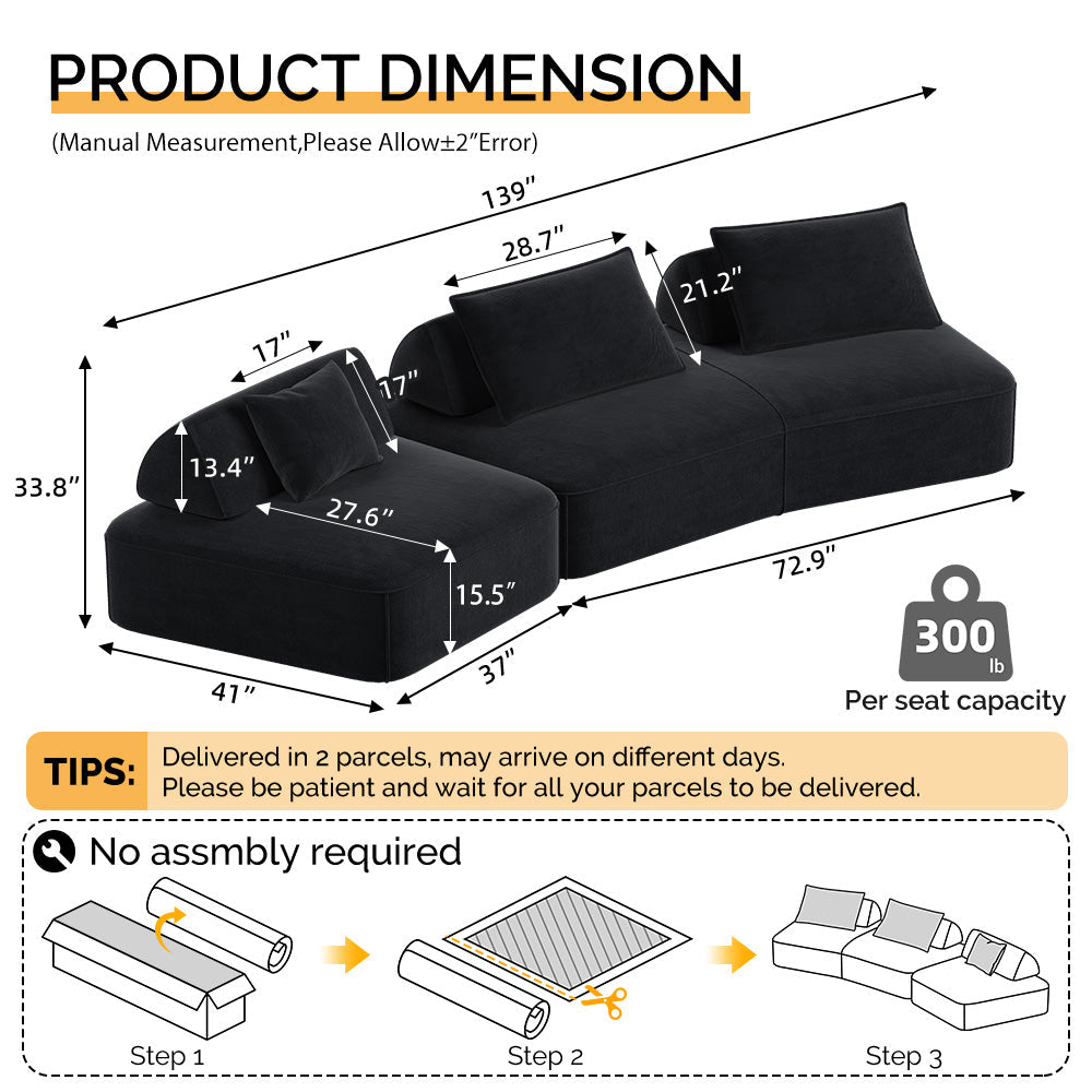 139" Modern Light Luxury Oversized Modular Sectional Sofa Set