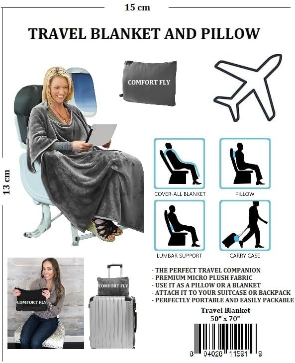 Comfort Fly Travel Blanket & Pillow – 2-in-1 Micro Plush Airplane Blanket with Carry Case (40" x 70")