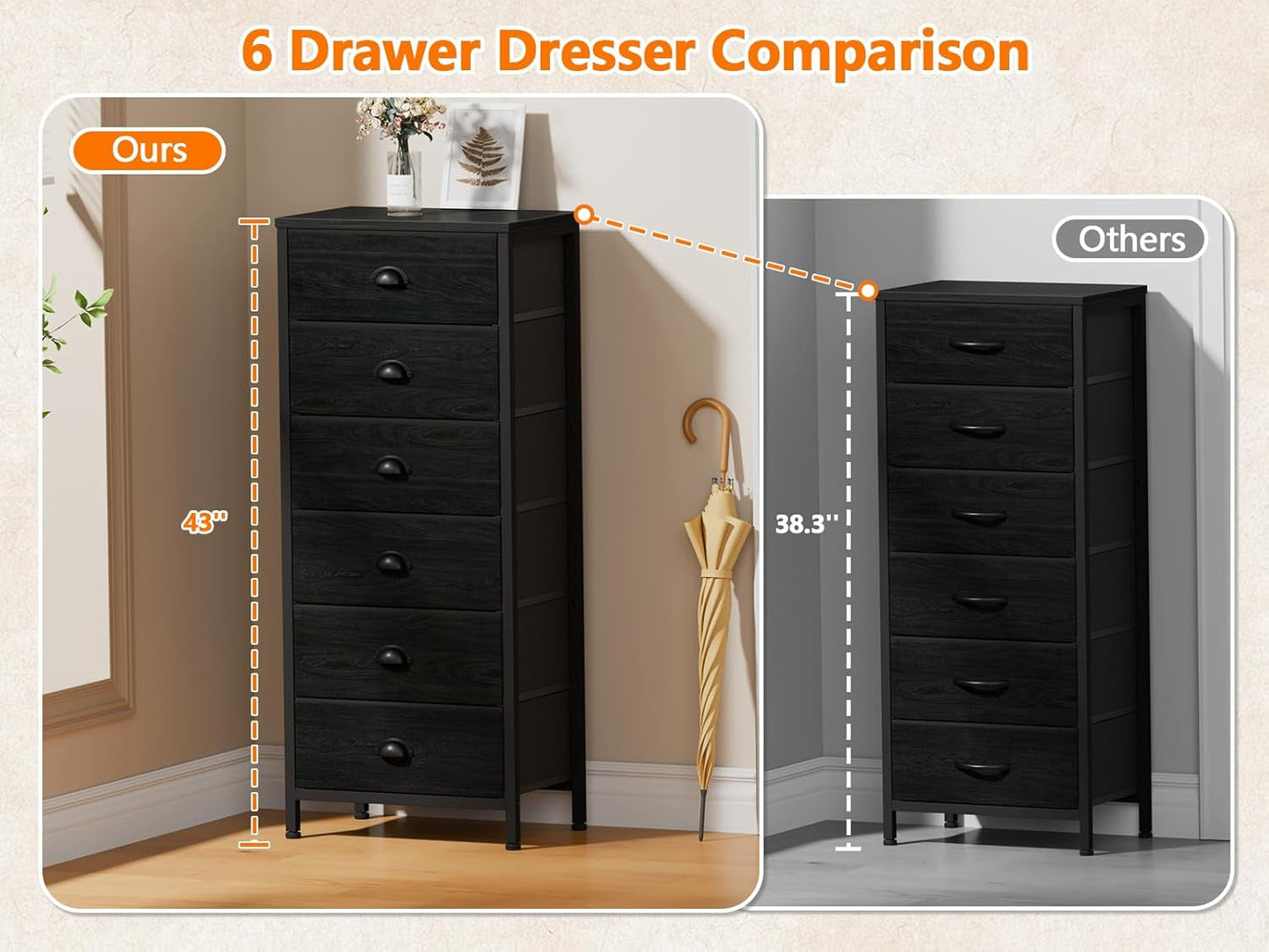 Tall Dresser With 6 Drawers Black Vertical Nightstand