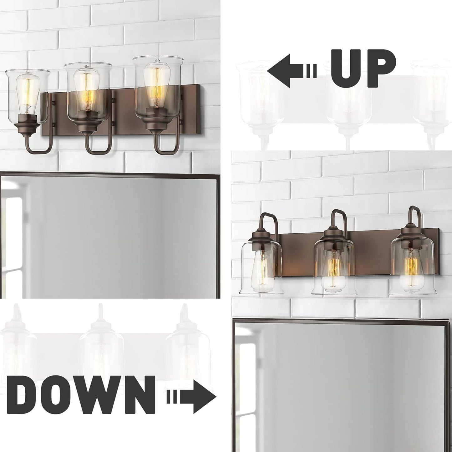 Farmhouse Glass Bathroom Vanity Light Fixture