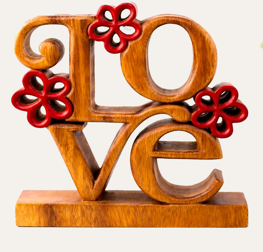 Wooden Love Sculpture – Handcrafted Solid Acacia Wood Figurine | Decorative Wood Art