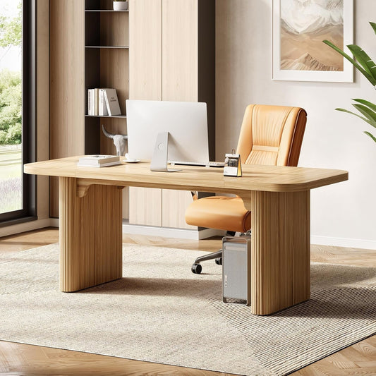 62 Inch Home Office Computer Desk Textured Double Base