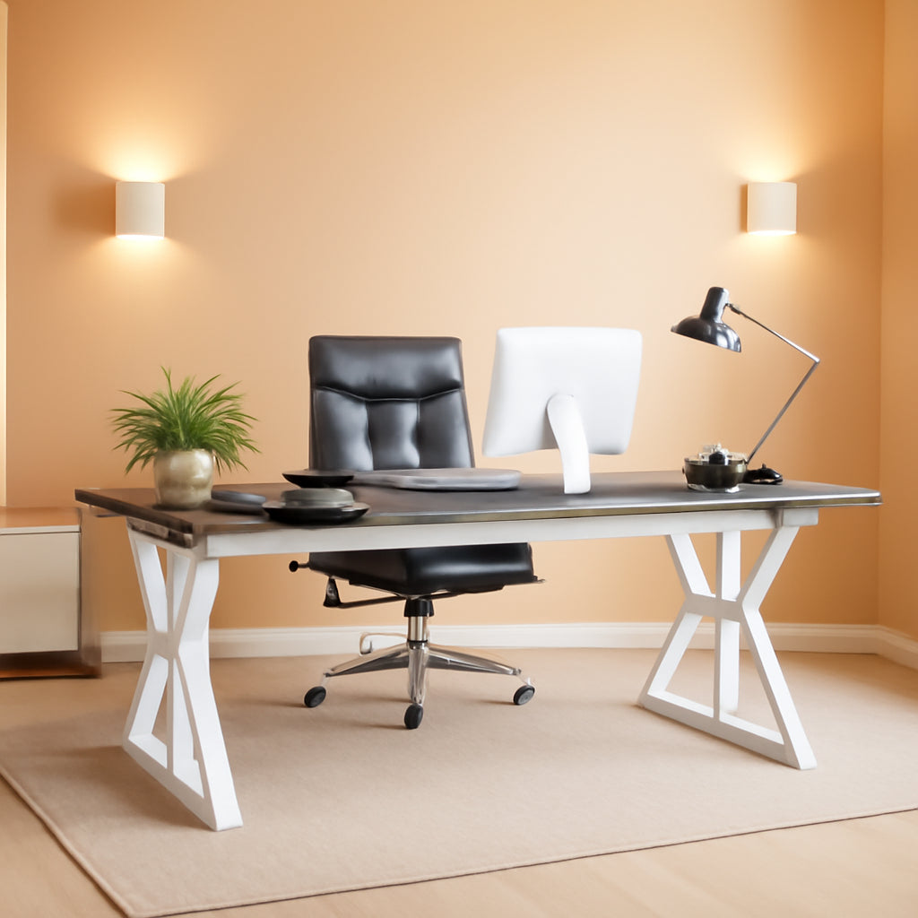 70.8 Inch Grey White Executive Desk Large Home Office