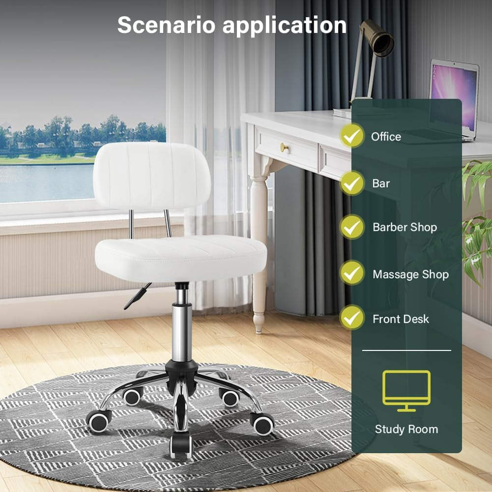 Height Adjustable Swivel Office Stool With Wheels And Back