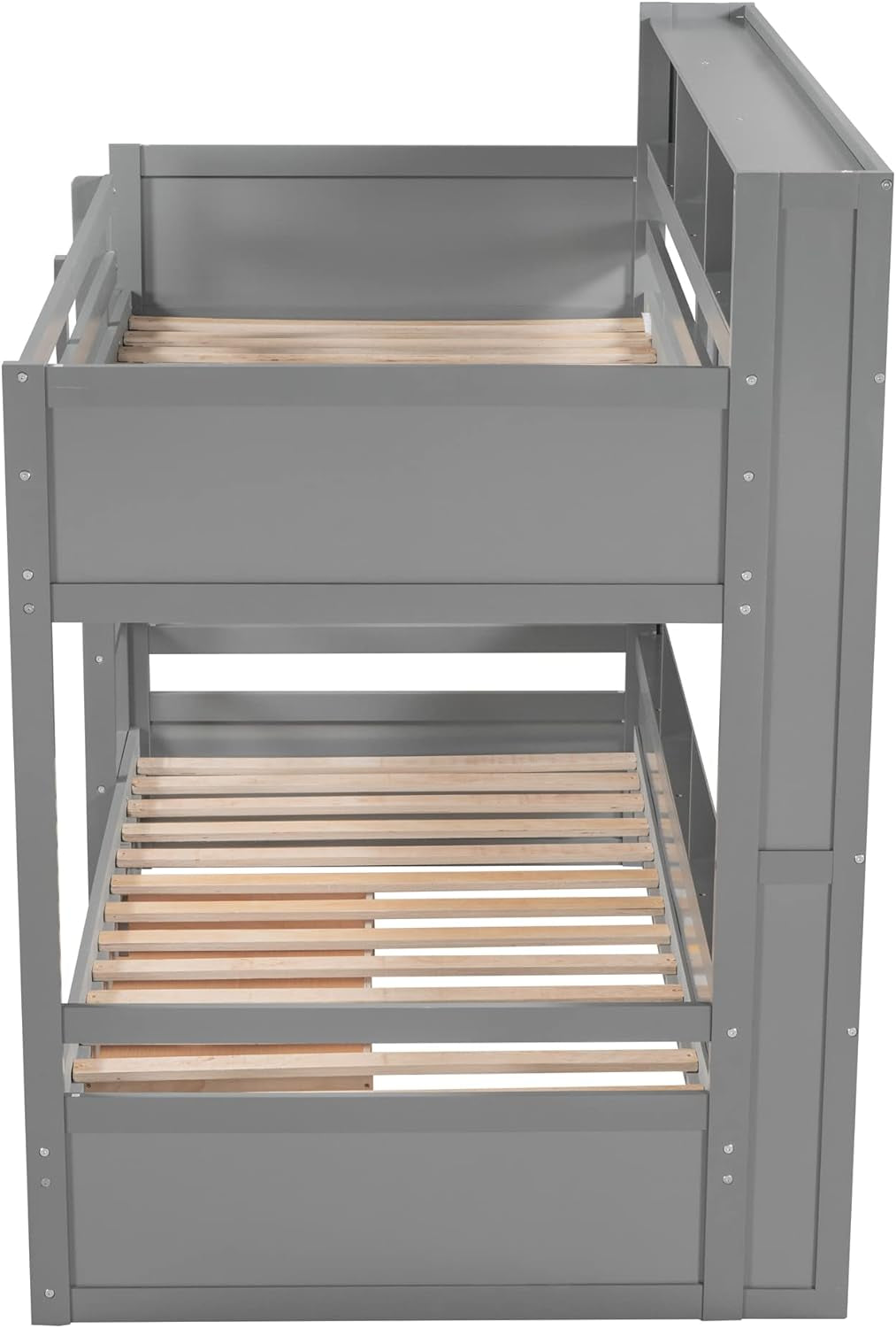Twin Over Twin Bunk Bed Gray Storage Drawer And Shelves