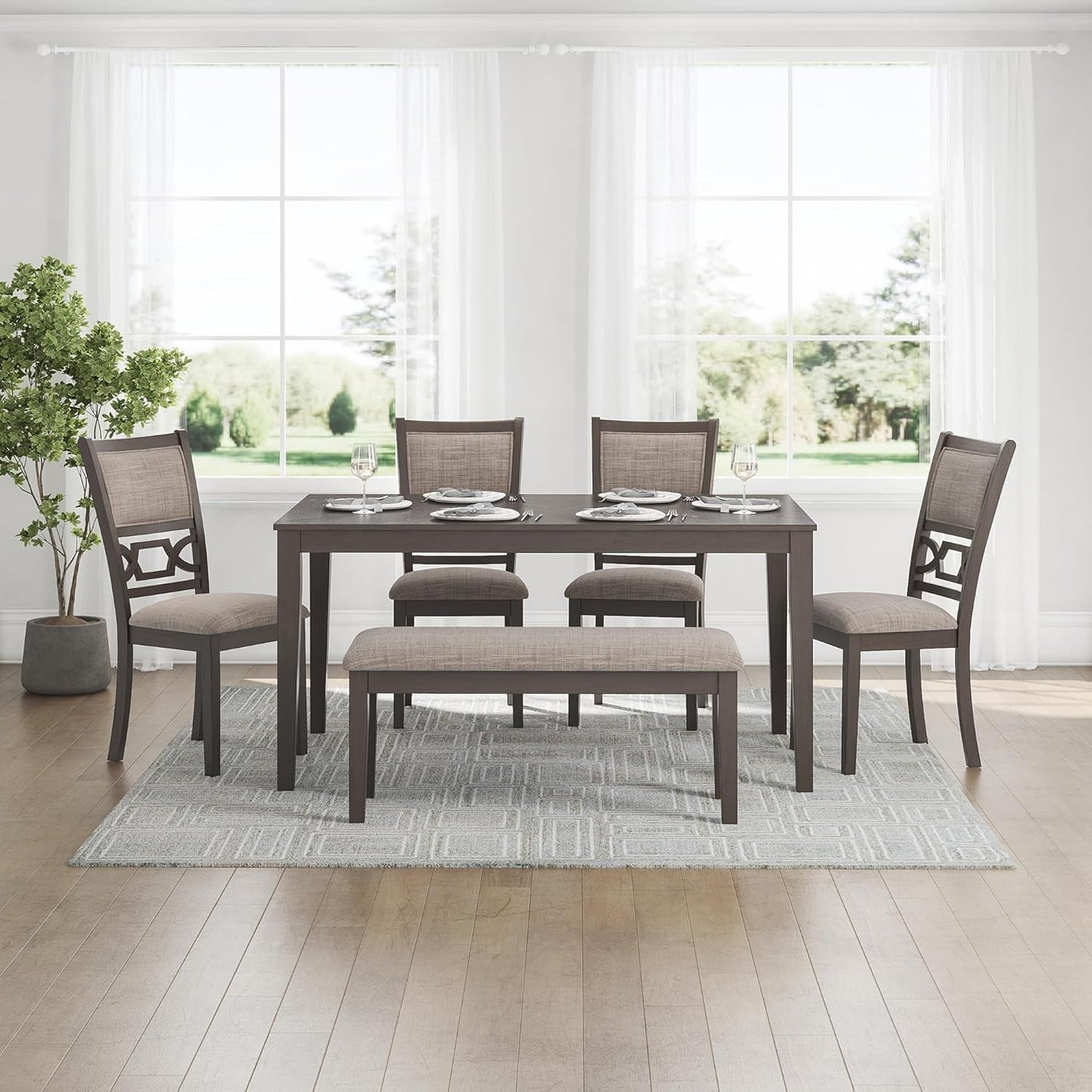 Diamond Patterned Dining Table Set Gray Walnut Stain