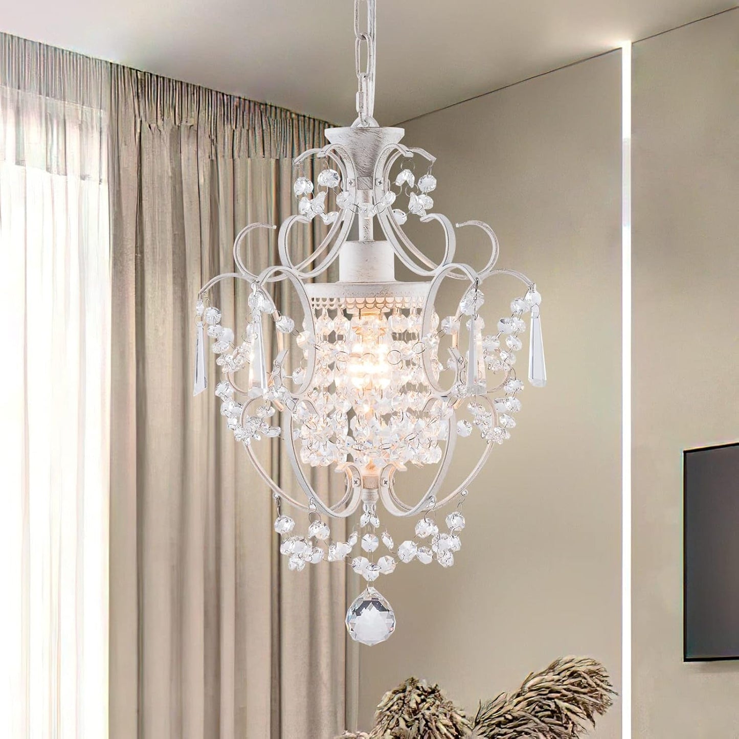White Mini Crystal Chandelier Ceiling Light 1 Light Fixture