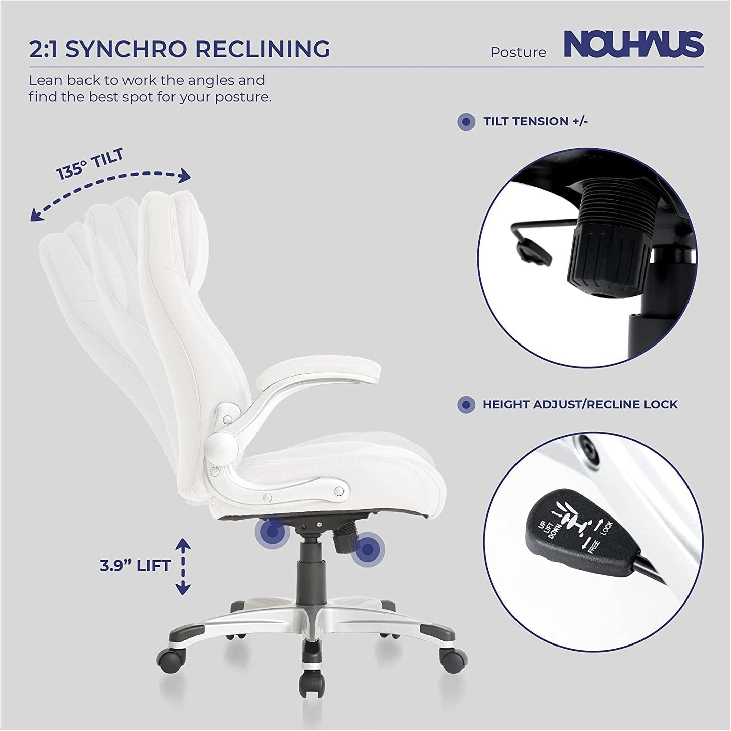 Nouhaus Ergonomic Office Chair With Lumbar Support And FlipAdjust Armrests