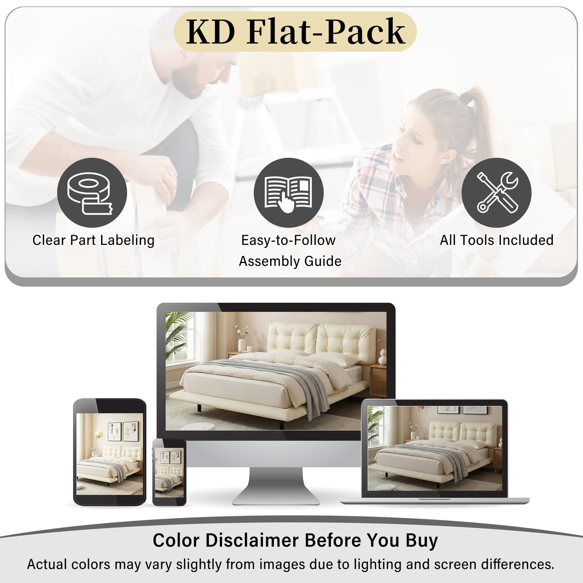 Queen Size Upholstered Floating Bed Frame with LED Lights