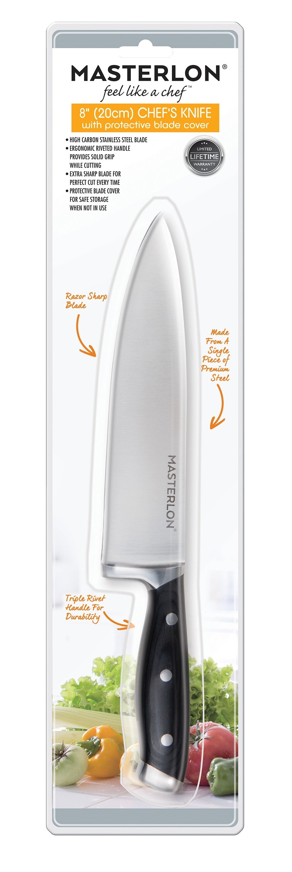 MASTERPAN Chef's Knife With Stainless Steel blade & Cover, 8" (20cm)