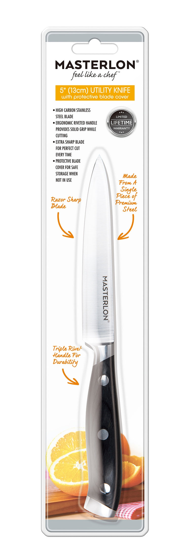 MASTERPAN Utility Knife With Stainless Steel blade & Cover, 5" (13cm)