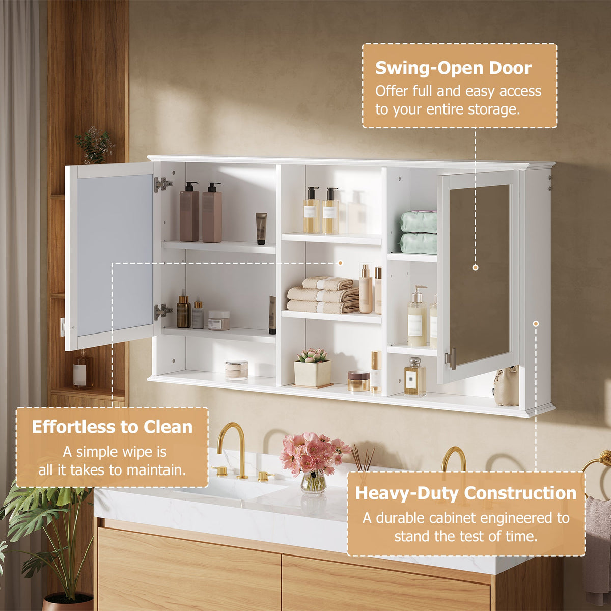 55-Inch Wall-Mount 2-in-1 Mirror Cabinet