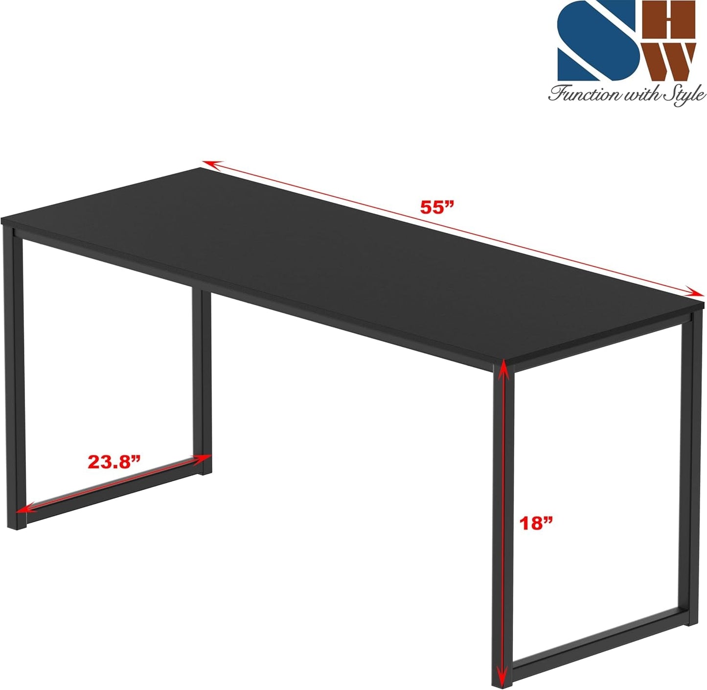 55 Inch Black Computer Desk Powder Coated Steel Frame